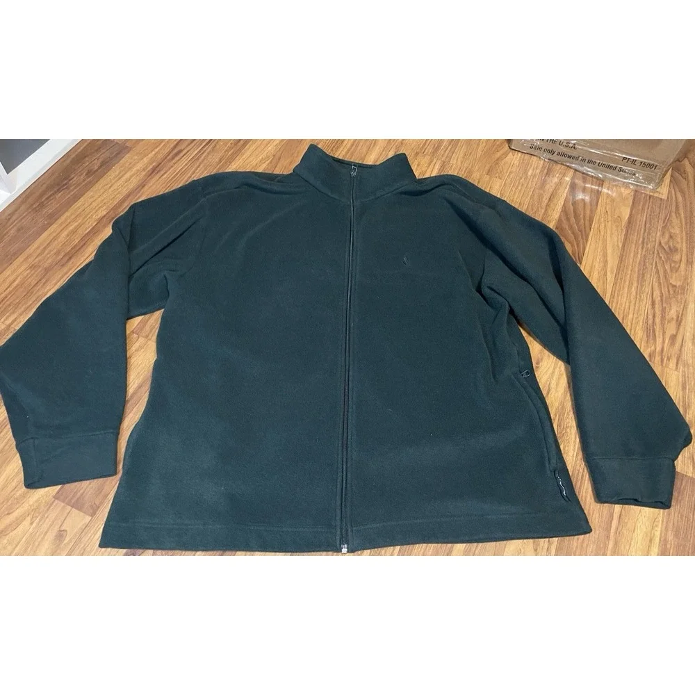 Nautica Jacket Mens XL Green Fleece Full Zip Stand Collar Made In USA Outdoor